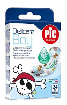 Пластырь для детей Delicate BOY № 24 с антибактериальной подушечкой для чувствительной кожи 19 x 72 мм, 24 шт