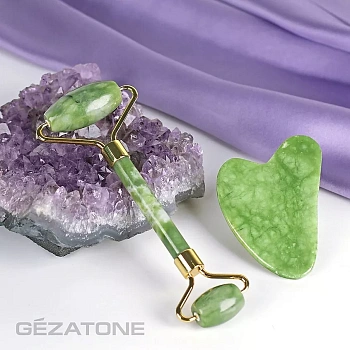 Набор: роликовый массажер для лица и кристалл Гуаша Gezatone Жезатон AMG 331 из натурального нефрита