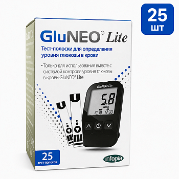 Тест-полоски для измерения уровня глюкозы в крови GluNEO Глюнео Lite № 25